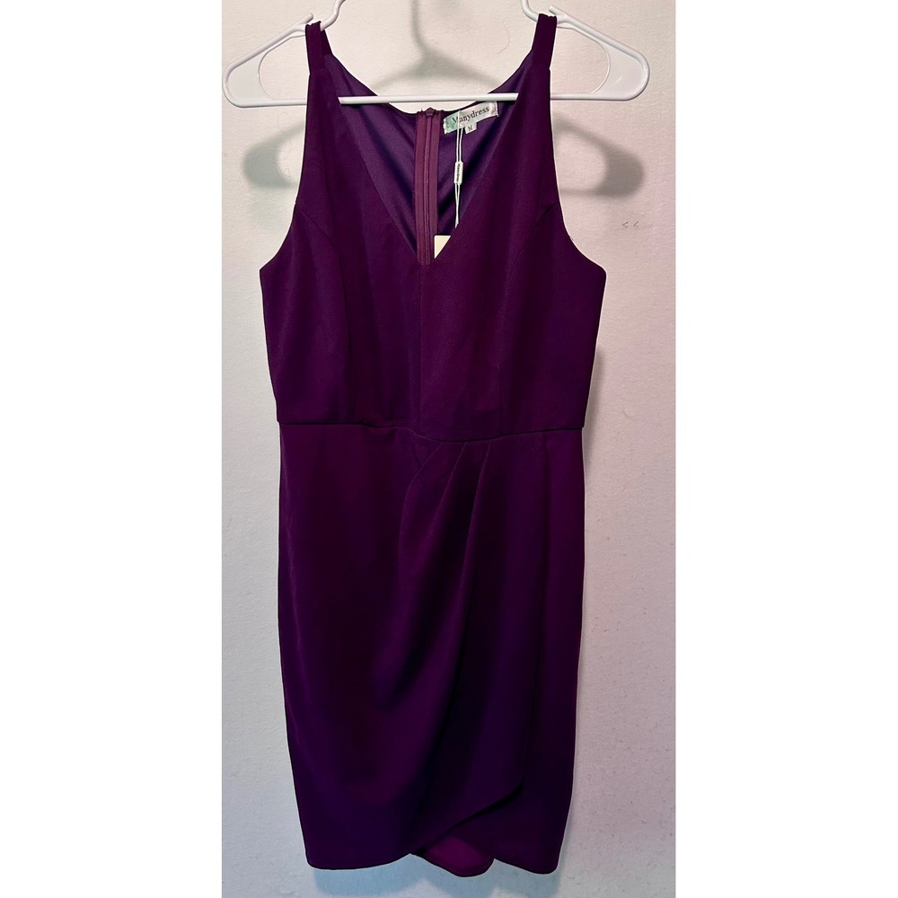 Manydress Purple V Neck Tulip Wrap Cocktail Dress Womens Medium NWT Plum Purple